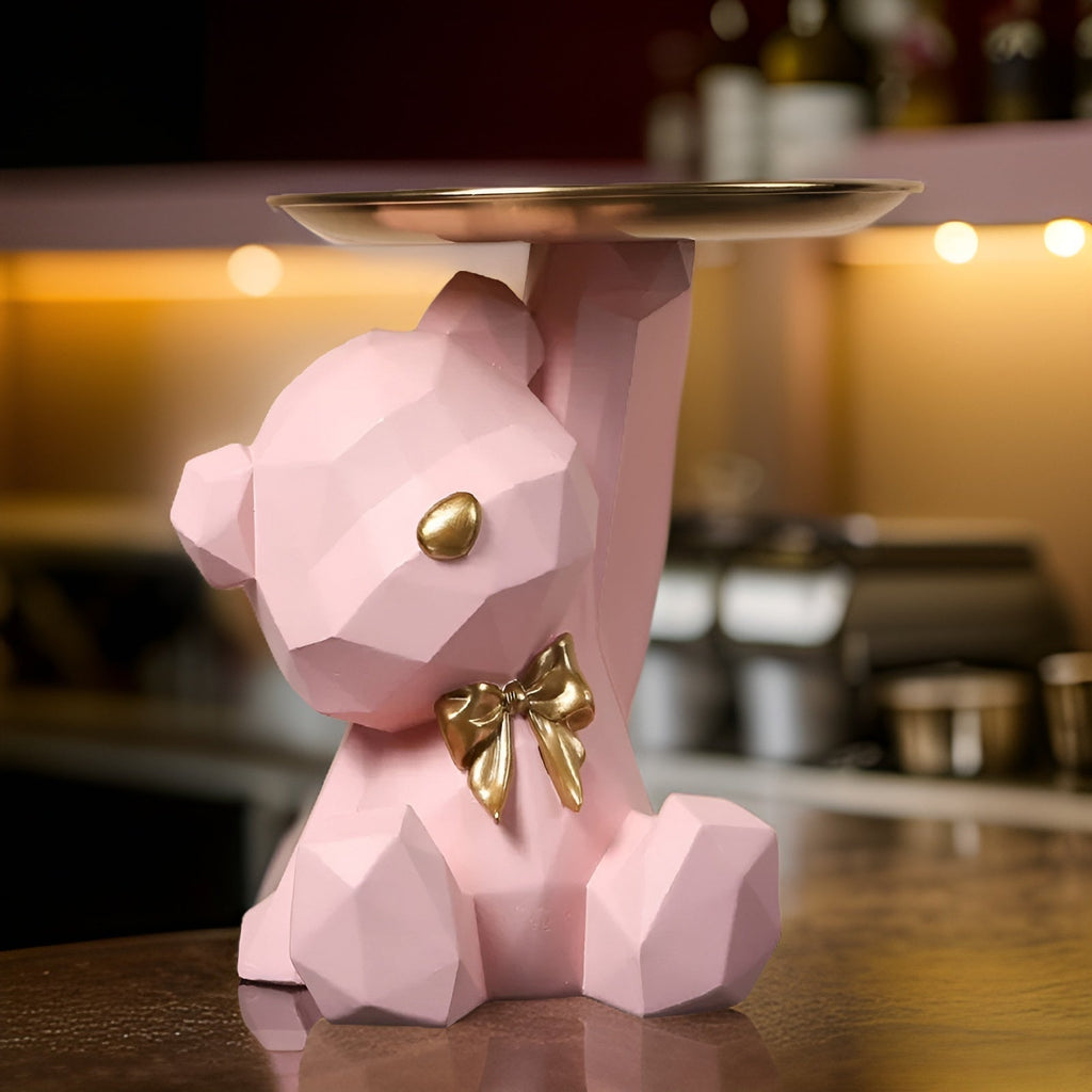 Plateau de Service Figurine Ours Géométrique en Résine