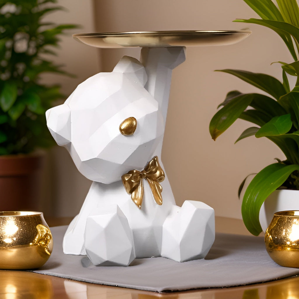 Plateau de Service Figurine Ours Géométrique en Résine