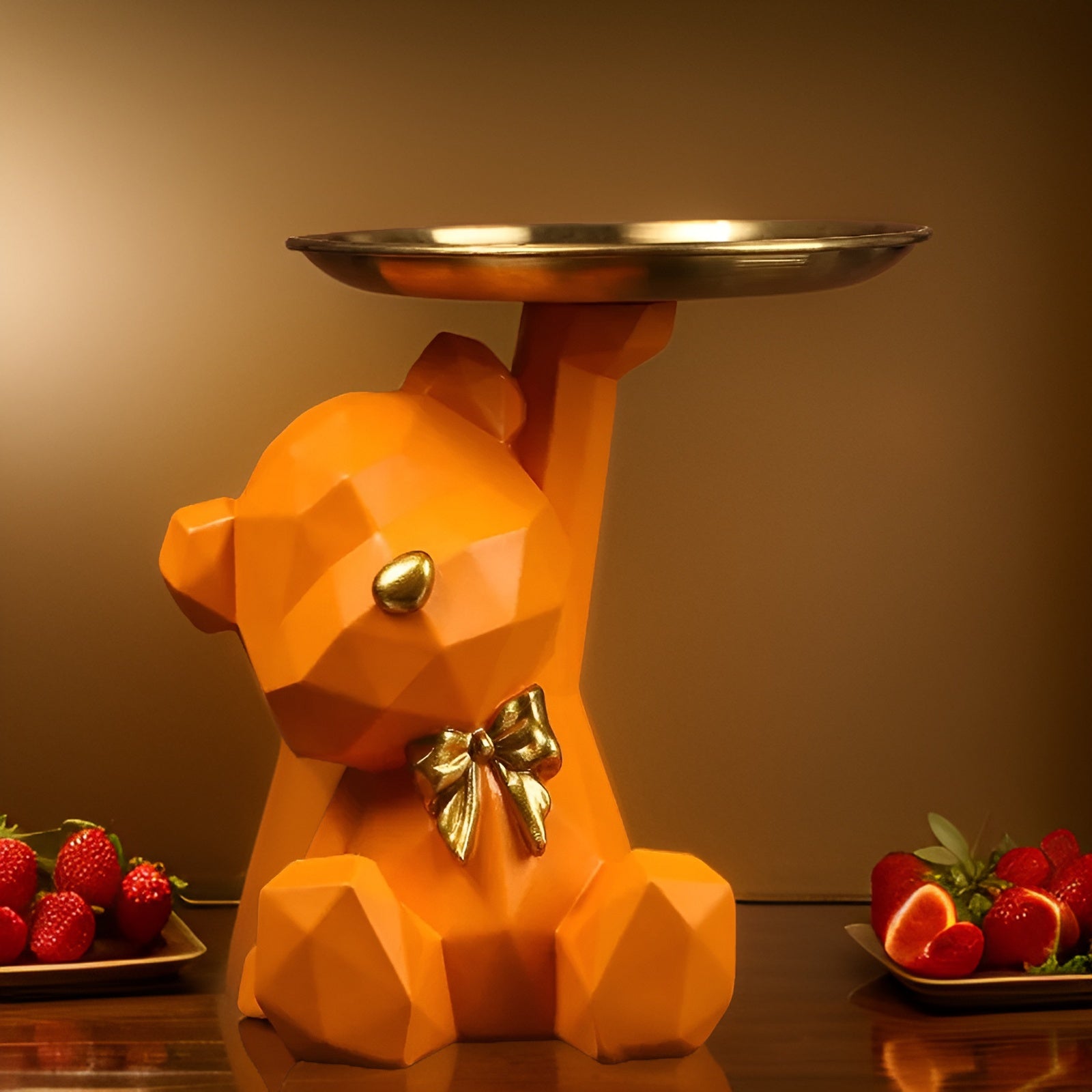 Plateau de Service Figurine Ours Géométrique en Résine