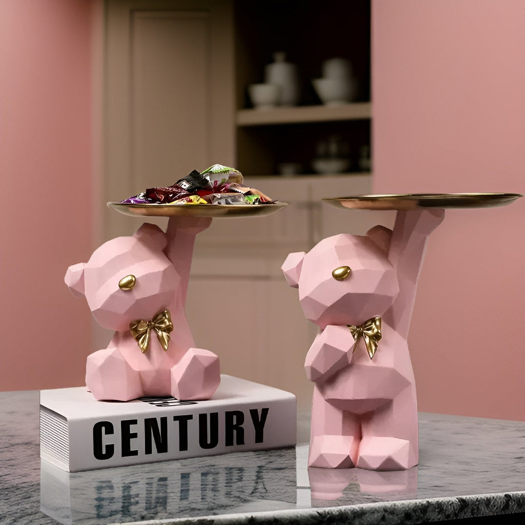 Plateau de Service Figurine Ours Géométrique en Résine