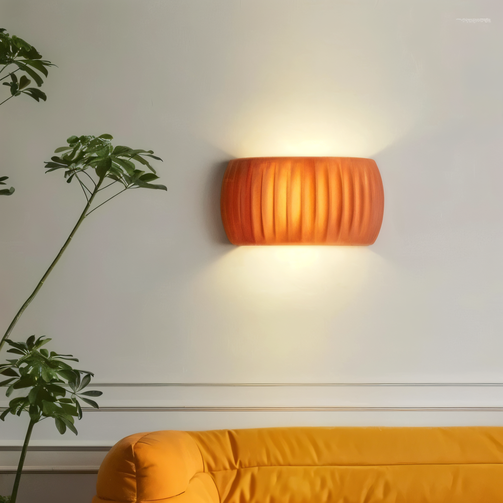ColoraRib – Applique Murale Verte Rayée en Résine avec Design Macaron & LED Nordique