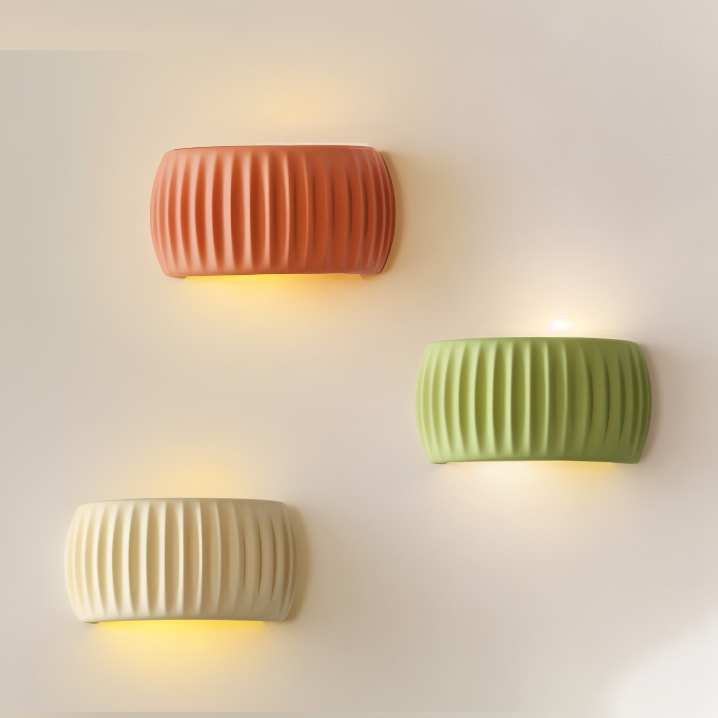ColoraRib – Applique Murale Verte Rayée en Résine avec Design Macaron & LED Nordique