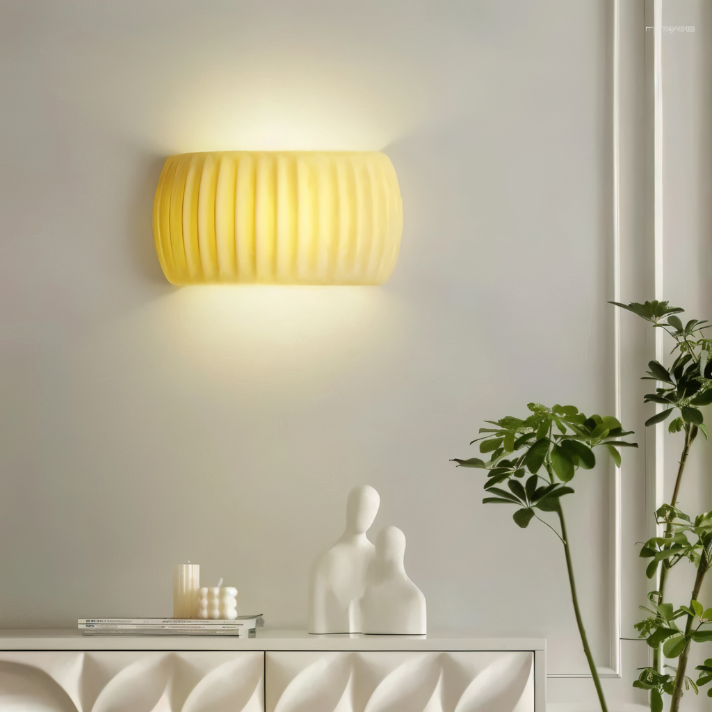 ColoraRib – Applique Murale Verte Rayée en Résine avec Design Macaron & LED Nordique