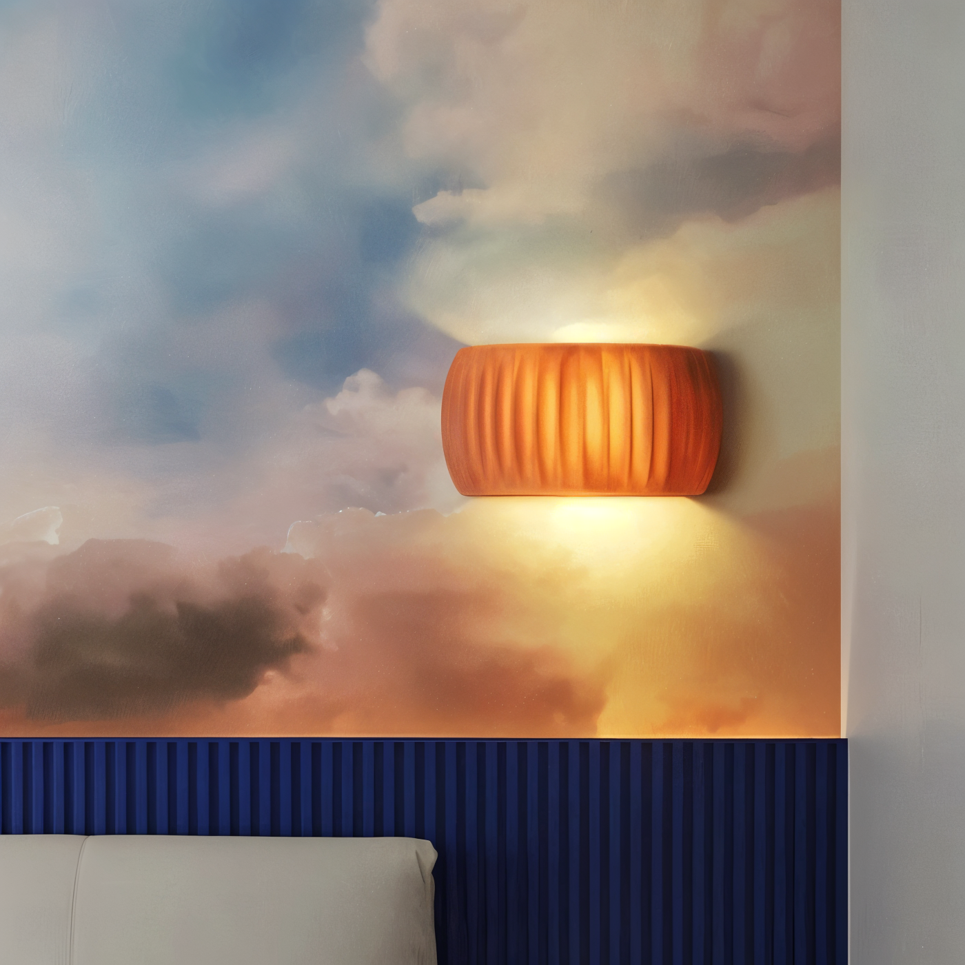ColoraRib – Applique Murale Verte Rayée en Résine avec Design Macaron & LED Nordique