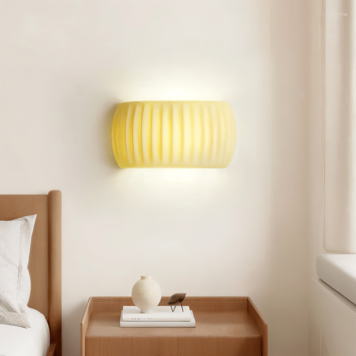 ColoraRib – Applique Murale Verte Rayée en Résine avec Design Macaron & LED Nordique