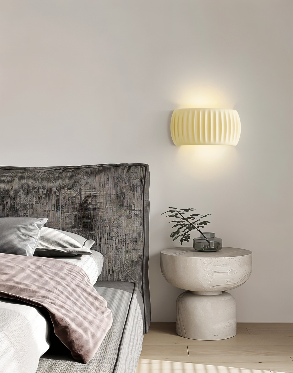 ColoraRib – Applique Murale Verte Rayée en Résine avec Design Macaron & LED Nordique