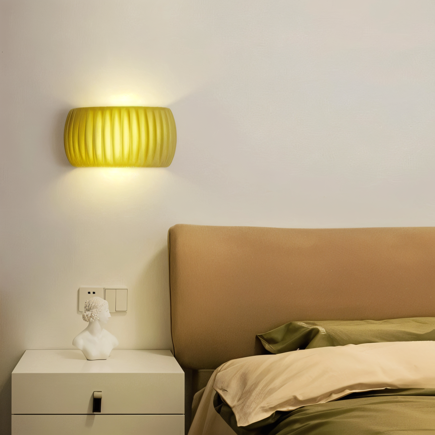 ColoraRib – Applique Murale Verte Rayée en Résine avec Design Macaron & LED Nordique