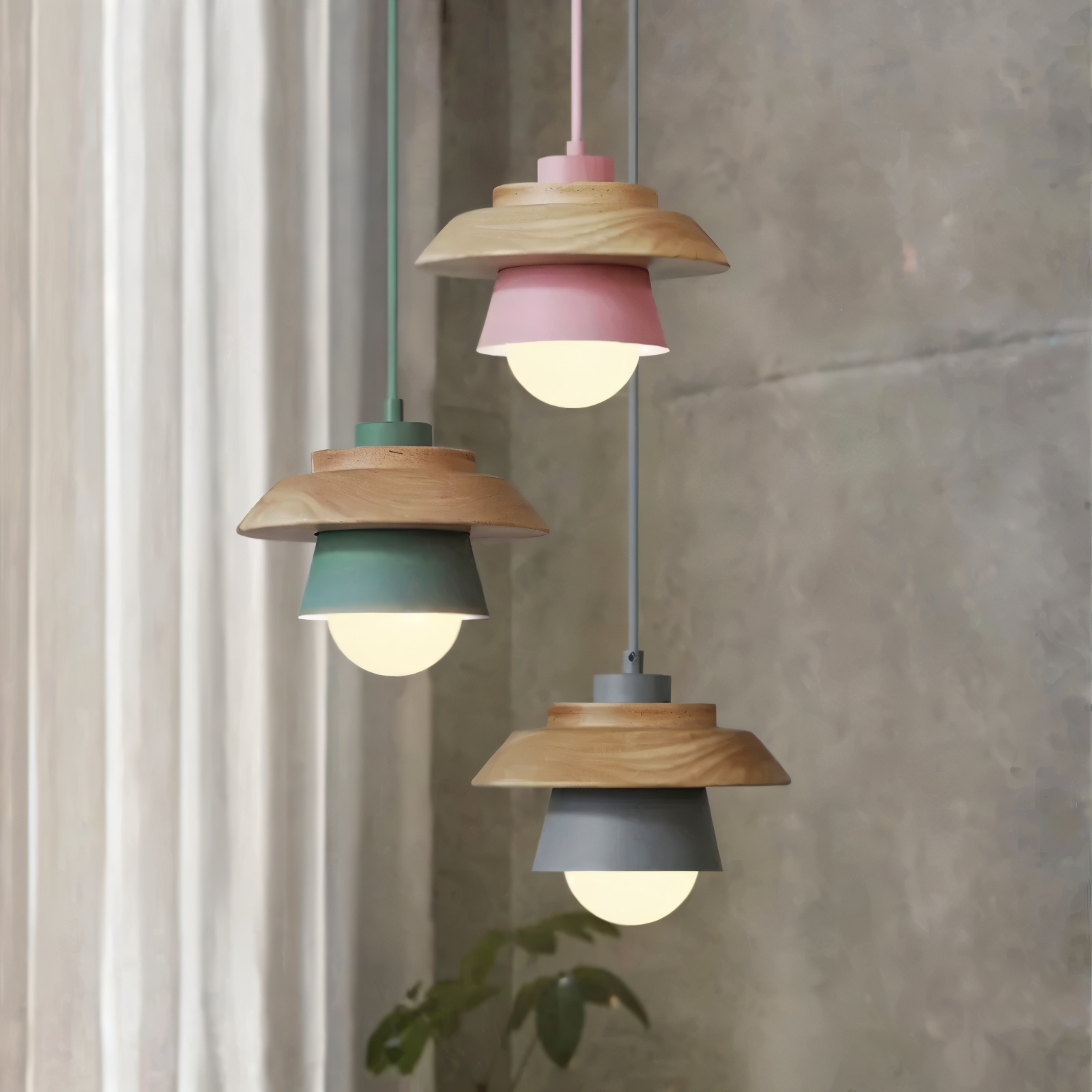 ScandiHue Suspension – Lampe Suspendue Scandinave en Bois et Métal avec Couleurs Macaron