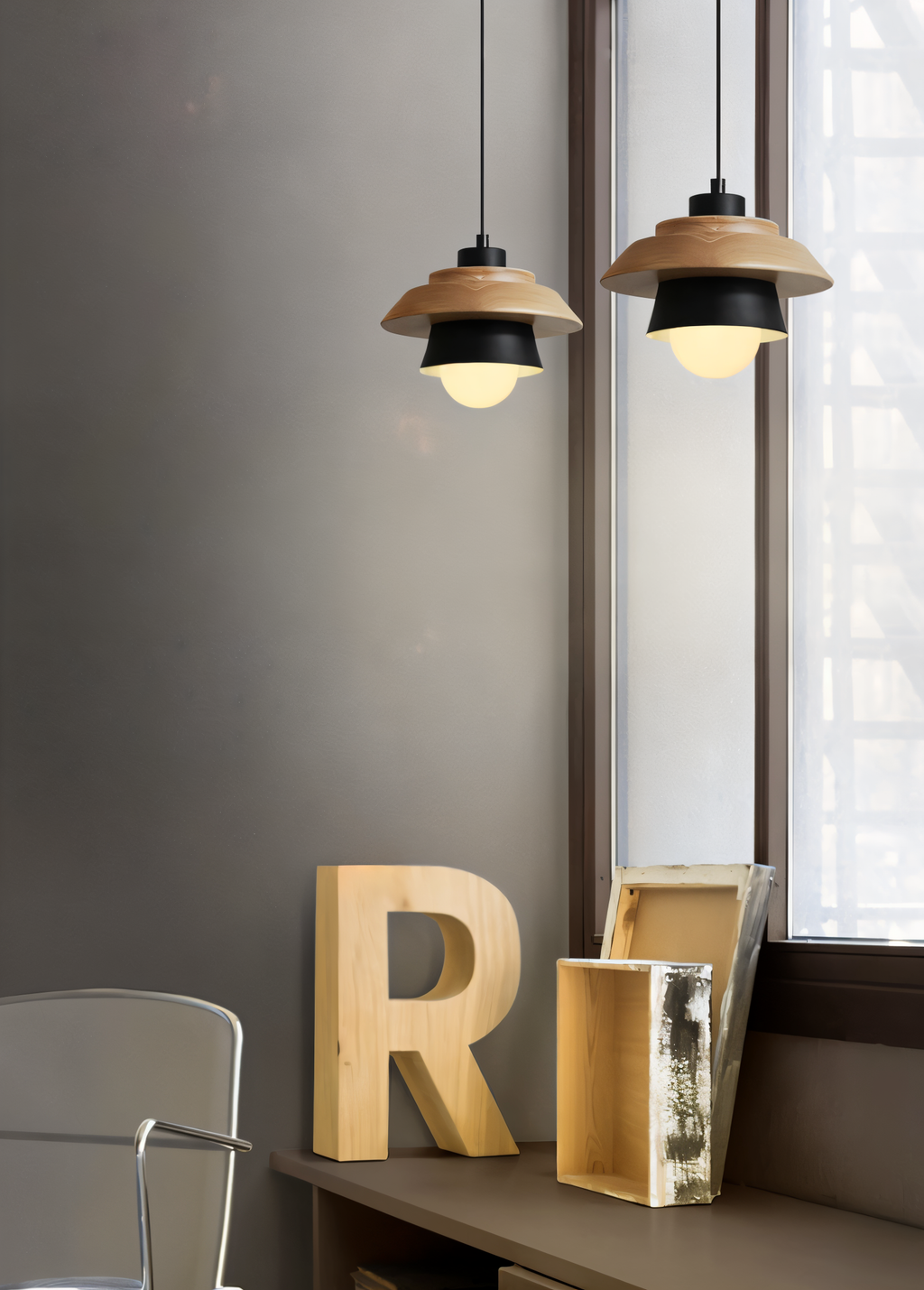 ScandiHue Suspension – Lampe Suspendue Scandinave en Bois et Métal avec Couleurs Macaron