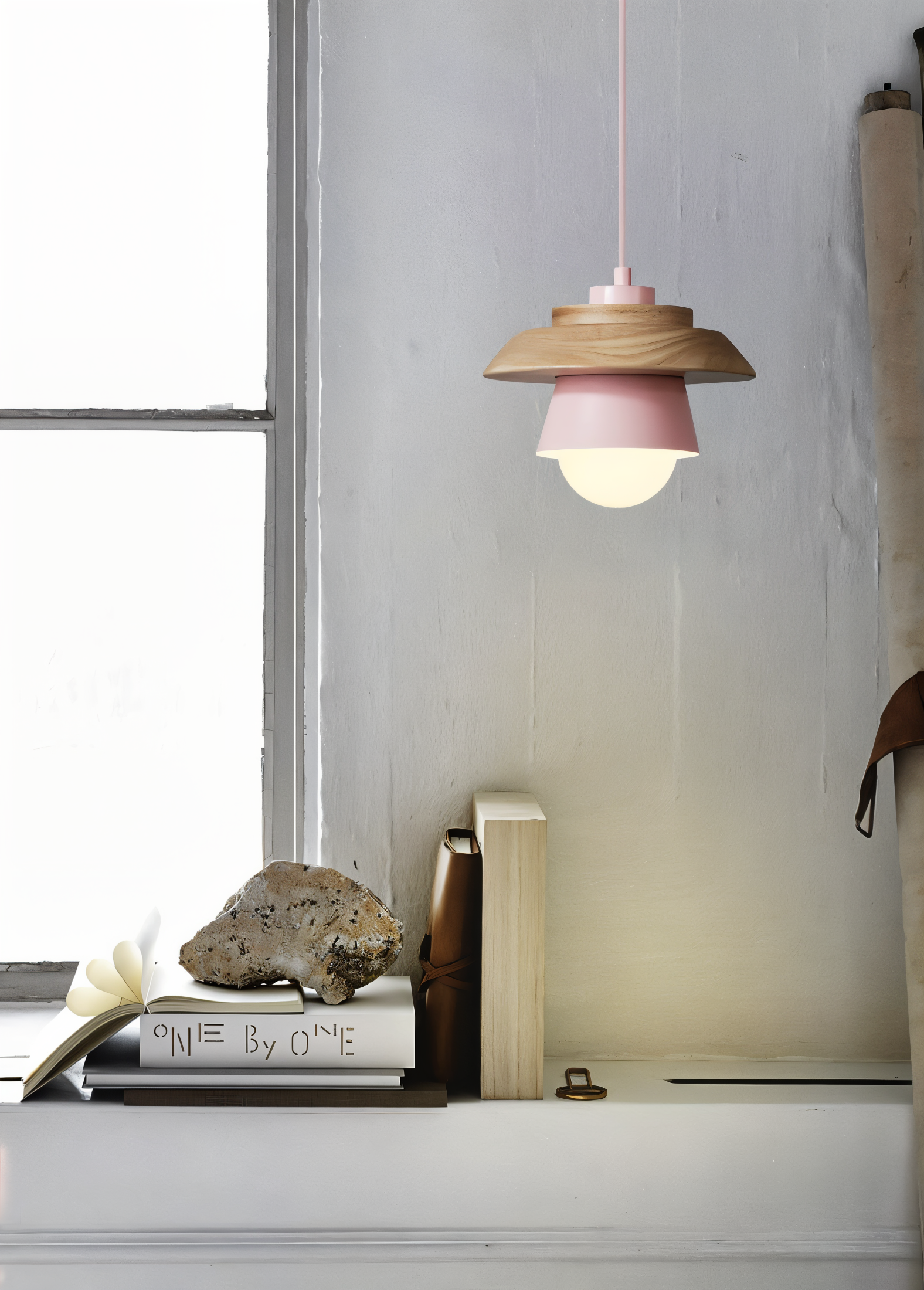 ScandiHue Suspension – Lampe Suspendue Scandinave en Bois et Métal avec Couleurs Macaron