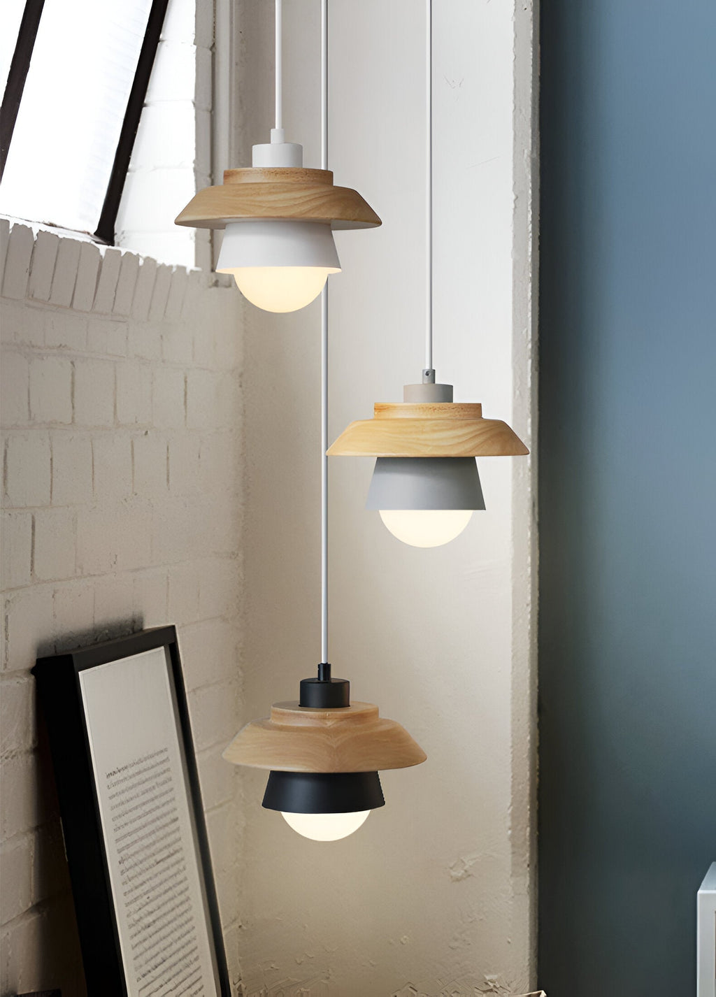 ScandiHue Suspension – Lampe Suspendue Scandinave en Bois et Métal avec Couleurs Macaron