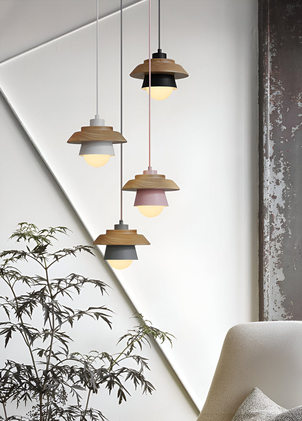 ScandiHue Suspension – Lampe Suspendue Scandinave en Bois et Métal avec Couleurs Macaron