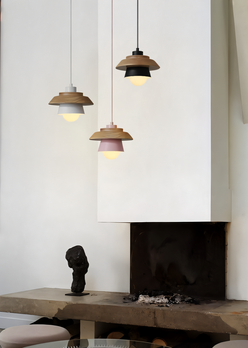 ScandiHue Suspension – Lampe Suspendue Scandinave en Bois et Métal avec Couleurs Macaron