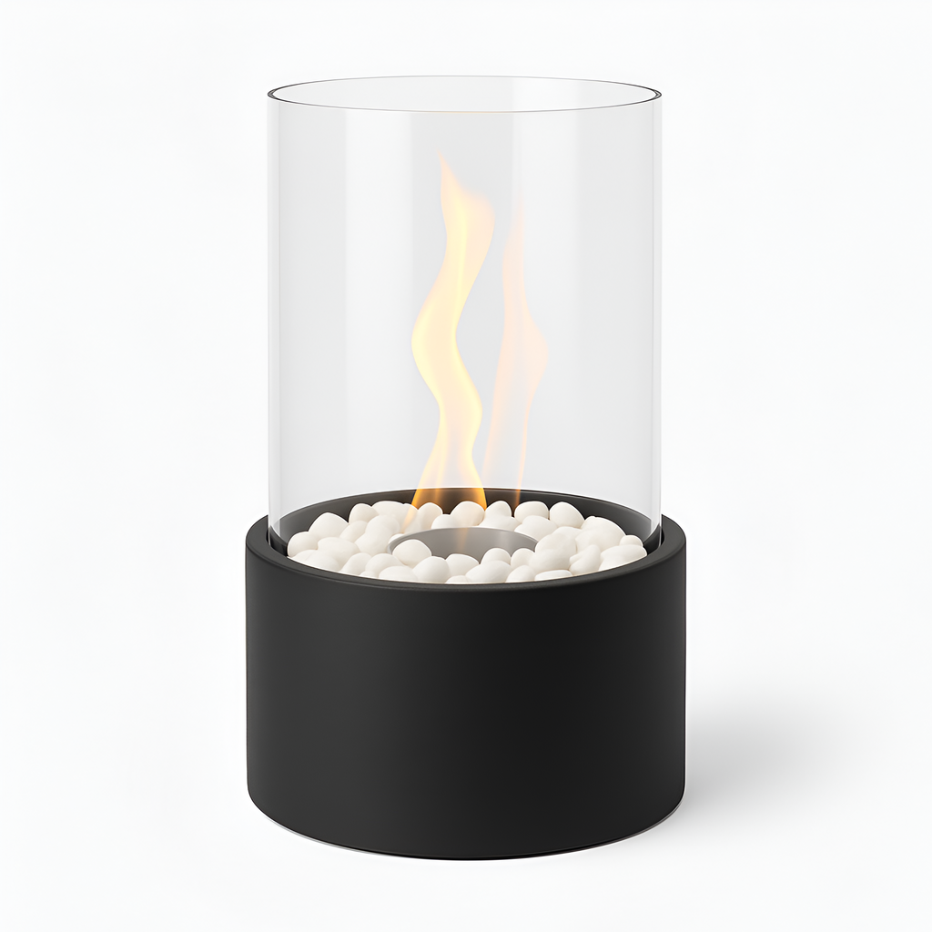 Cheminée bioéthanol cylindrique de table avec tube en verre