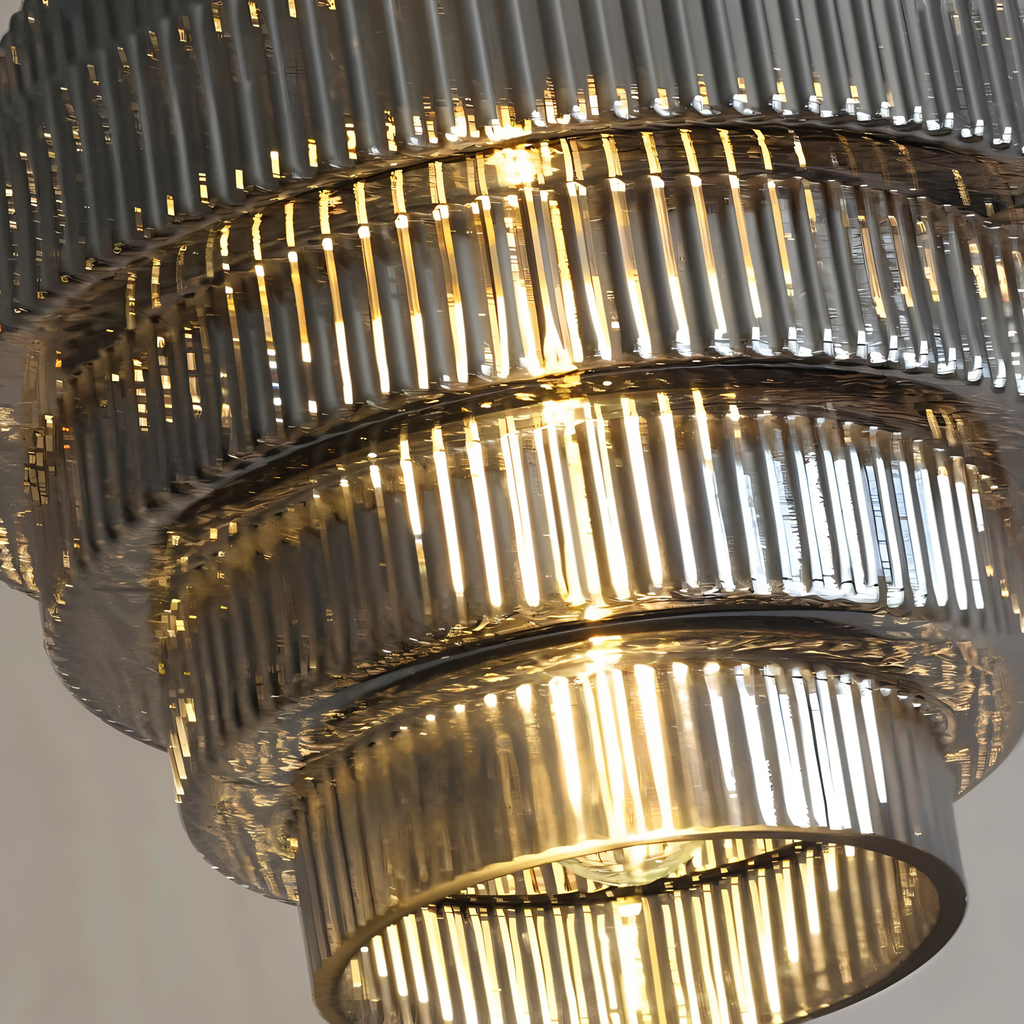Suspension en verre et laiton – lampe rétro au design en couches
