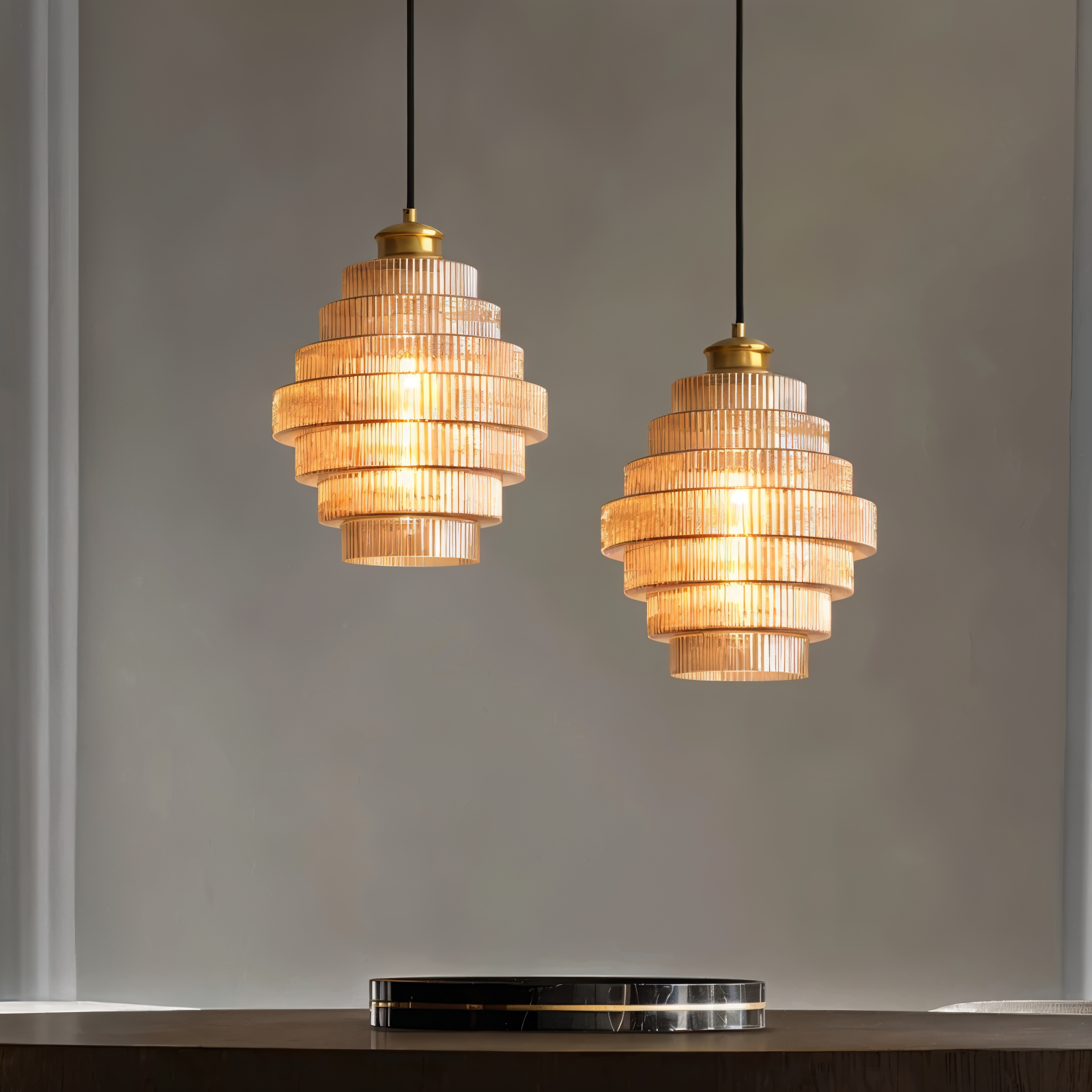 Suspension en verre et laiton – lampe rétro au design en couches