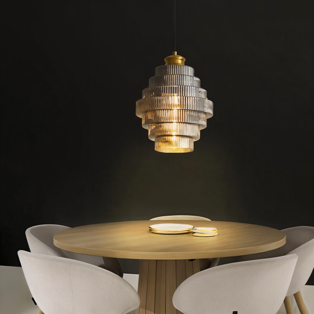 Suspension en verre et laiton – lampe rétro au design en couches
