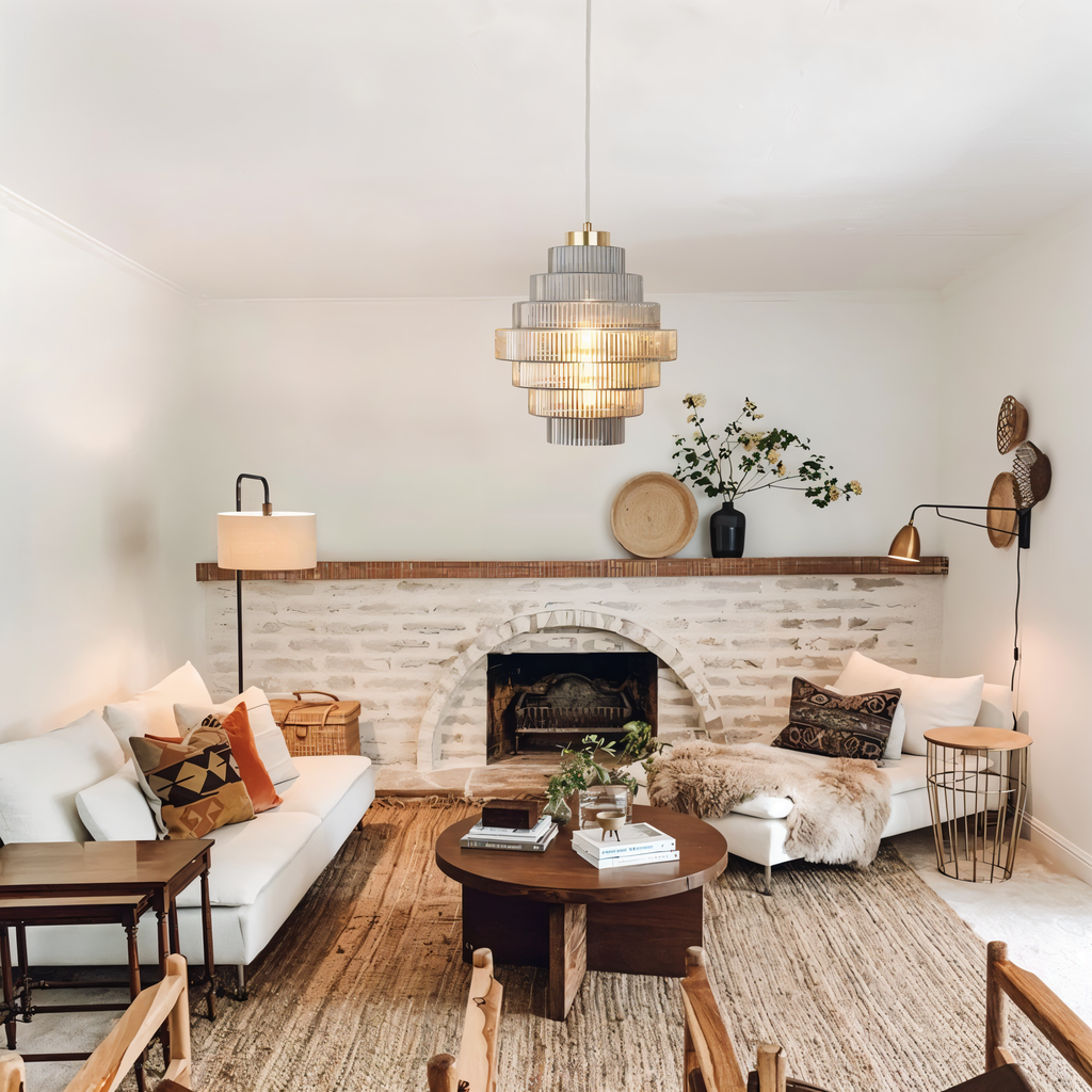 Suspension en verre et laiton – lampe rétro au design en couches