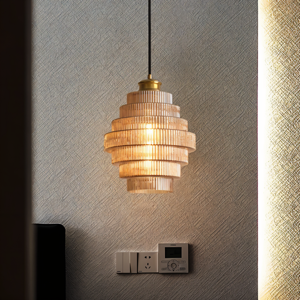 Suspension en verre et laiton – lampe rétro au design en couches