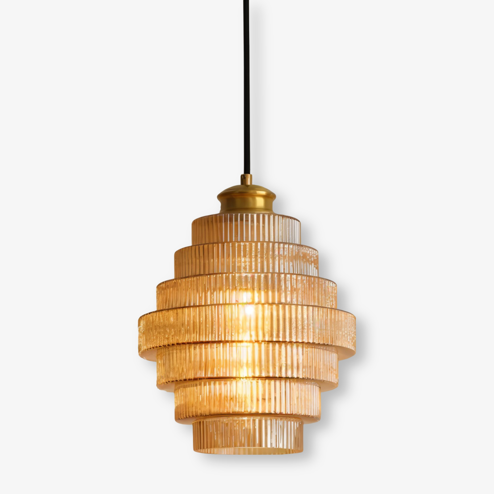Suspension en verre et laiton – lampe rétro au design en couches