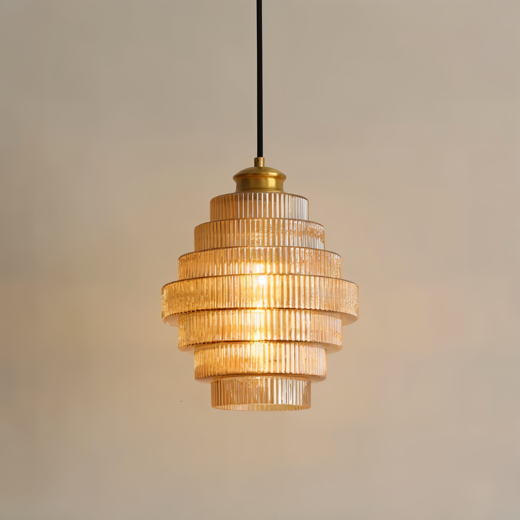Suspension en verre et laiton – lampe rétro au design en couches