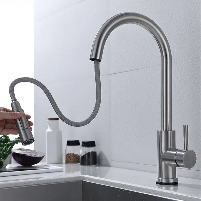 Skanto | Robinet de Cuisine Téléscopique TouchTech – Mitigeur Sans Contact avec Douche Flexible | Robinet en Laiton Moderne