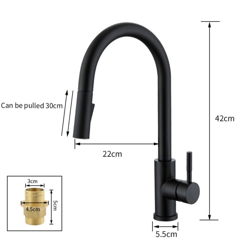 Skanto | Robinet de Cuisine Téléscopique TouchTech – Mitigeur Sans Contact avec Douche Flexible | Robinet en Laiton Moderne