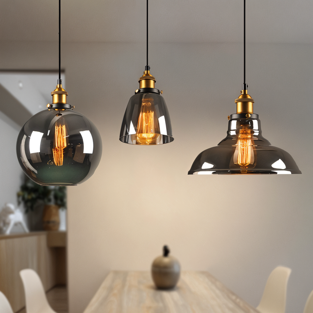 FumoLuxe Lampe de Plafond – Lampe de Plafond Vintage en Verre Fumé avec Élégance Industrielle