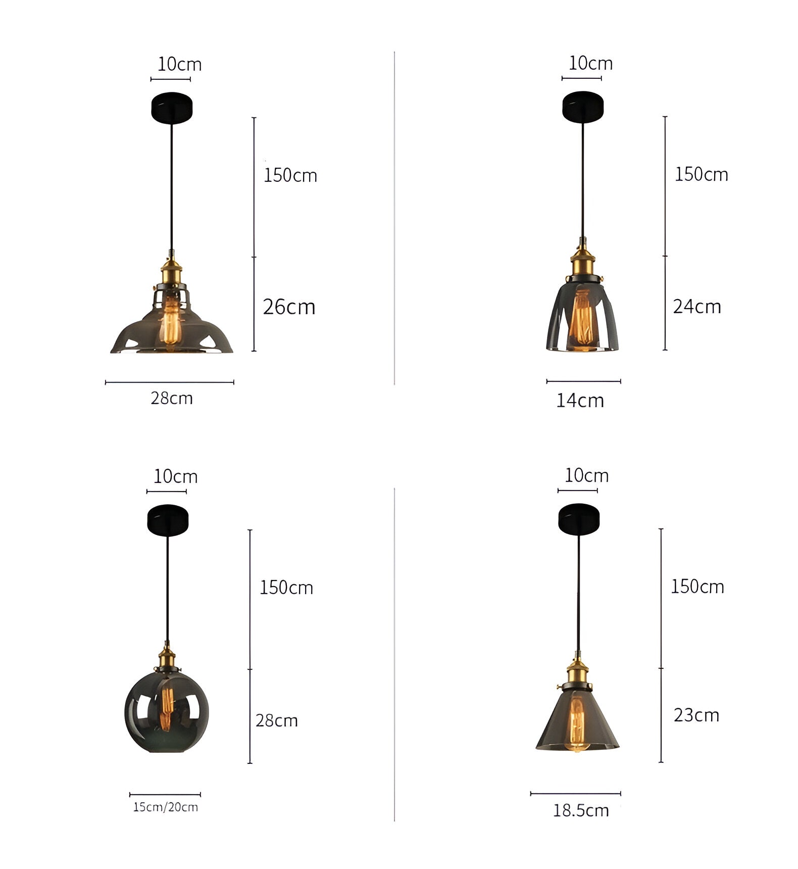 FumoLuxe Lampe de Plafond – Lampe de Plafond Vintage en Verre Fumé avec Élégance Industrielle