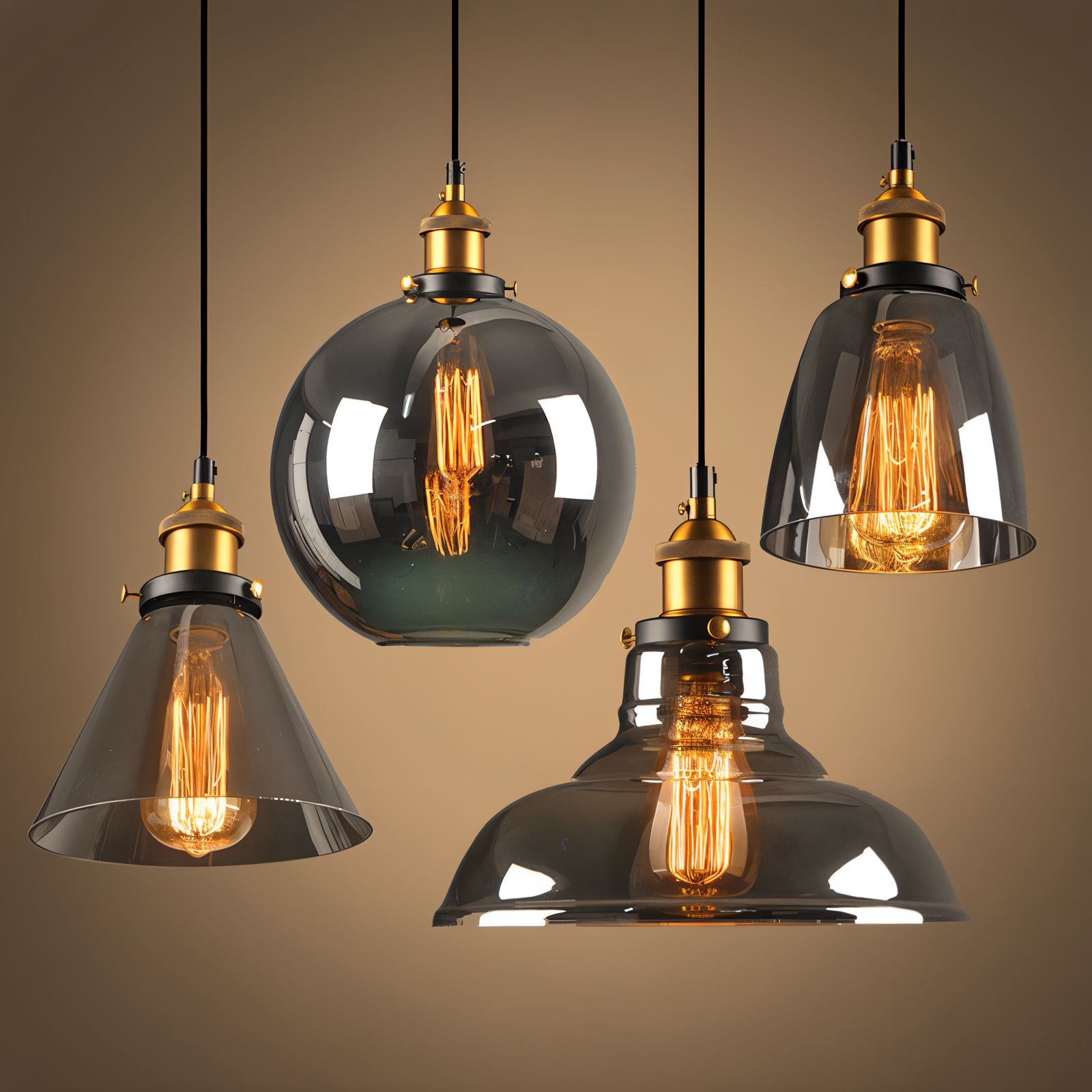 FumoLuxe Lampe de Plafond – Lampe de Plafond Vintage en Verre Fumé avec Élégance Industrielle