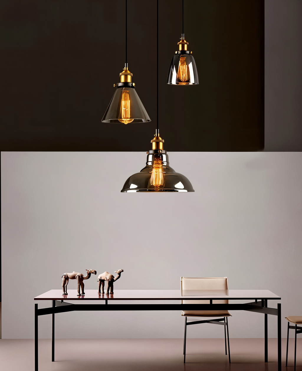 FumoLuxe Lampe de Plafond – Lampe de Plafond Vintage en Verre Fumé avec Élégance Industrielle