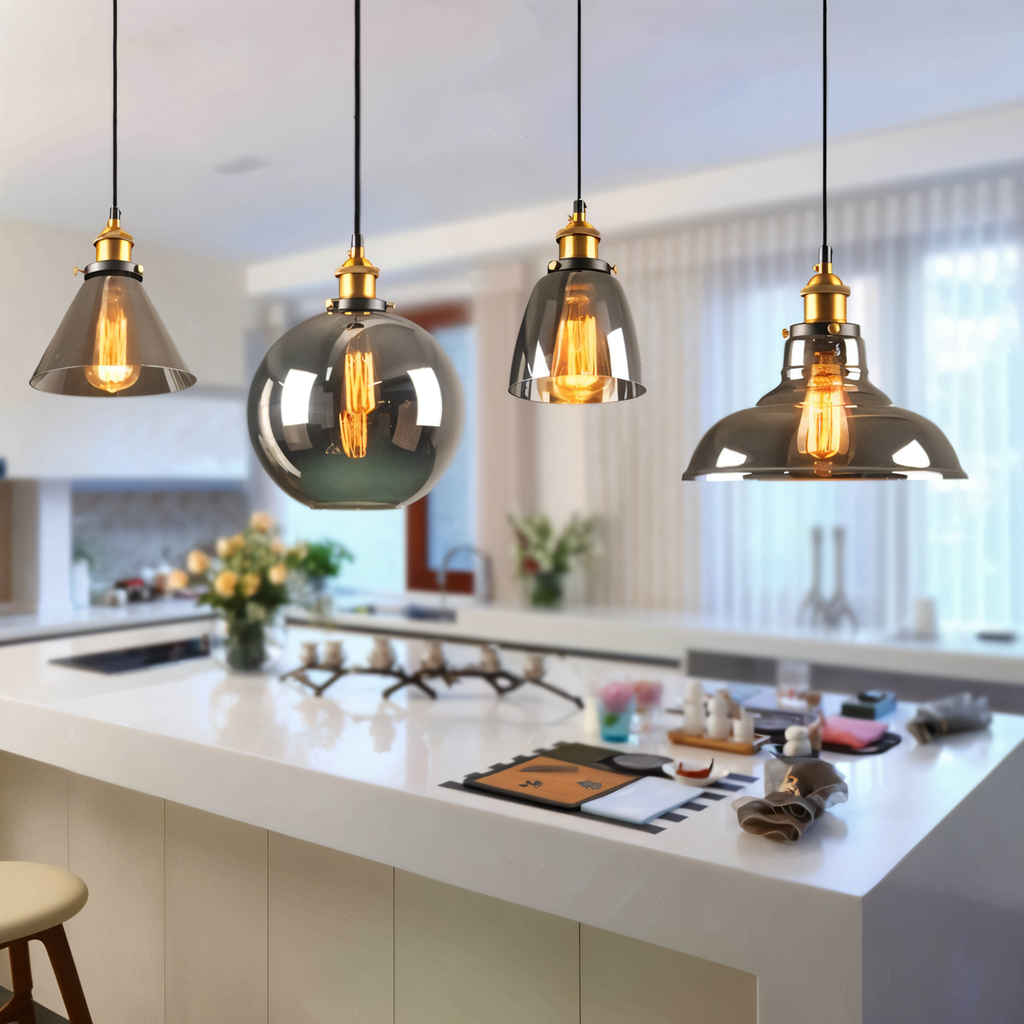 FumoLuxe Lampe de Plafond – Lampe de Plafond Vintage en Verre Fumé avec Élégance Industrielle