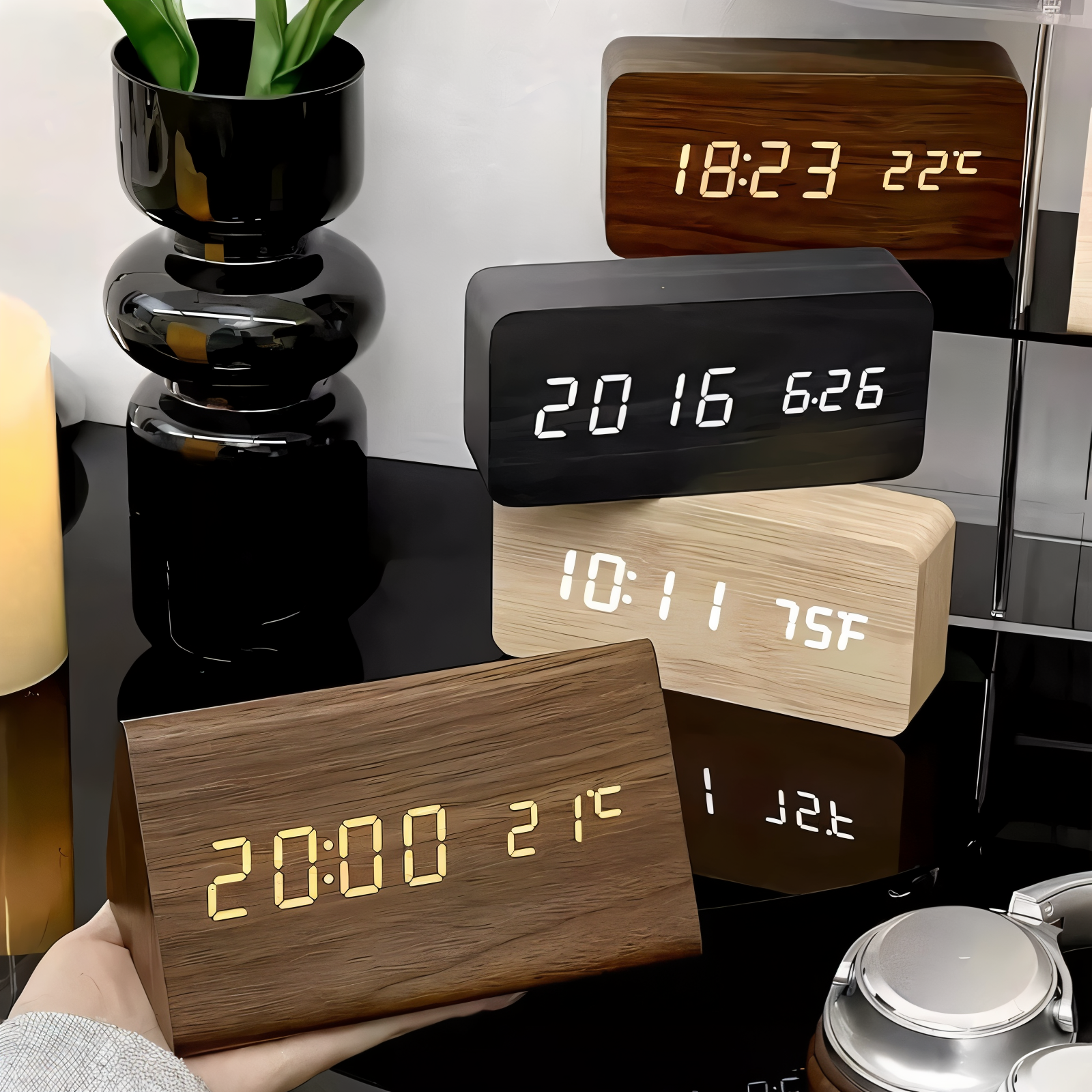 Réveil LED avec affichage numérique – design moderne avec température