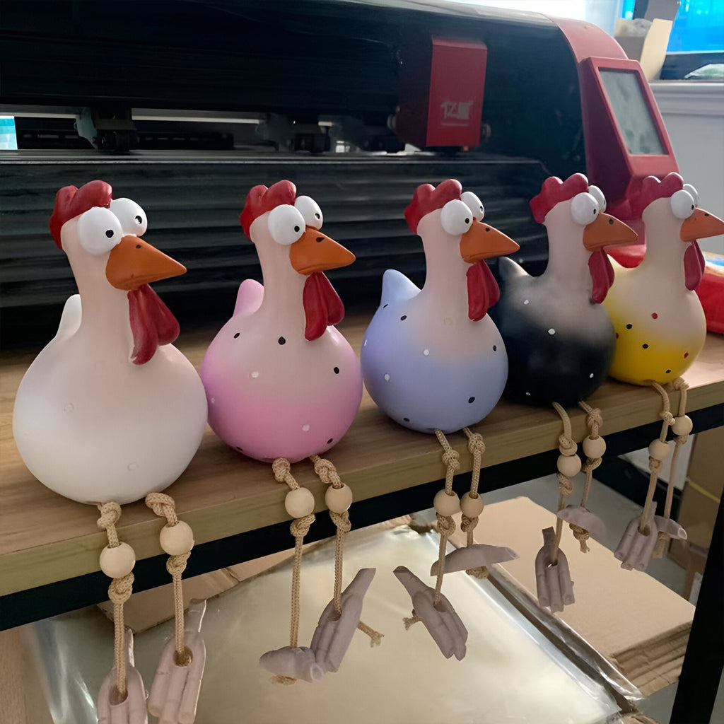 Figurines de jardin coqs avec des jambes pendantes