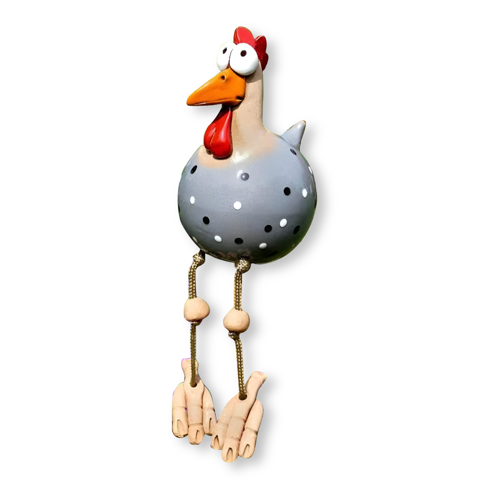 Figurines de jardin coqs avec des jambes pendantes