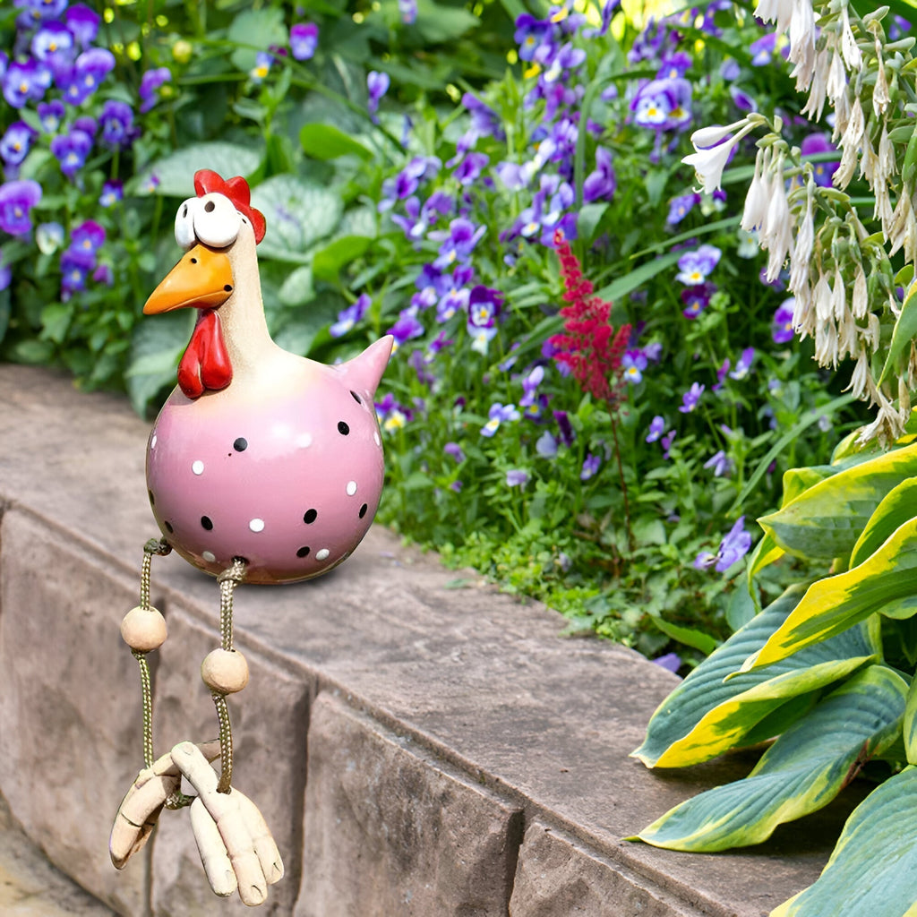 Figurines de jardin coqs avec des jambes pendantes