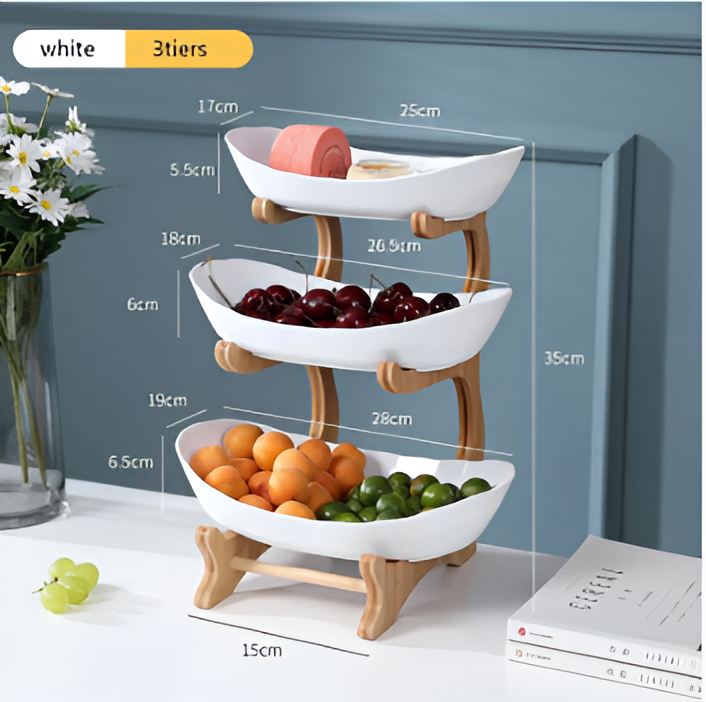 Support à fruits à 3 étages – Support moderne pour collations et fruits à plusieurs niveaux