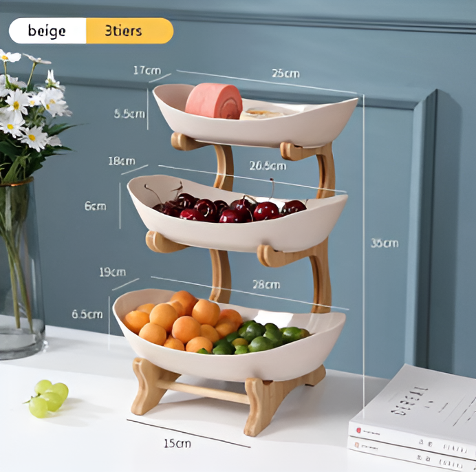 Support à fruits à 3 étages – Support moderne pour collations et fruits à plusieurs niveaux