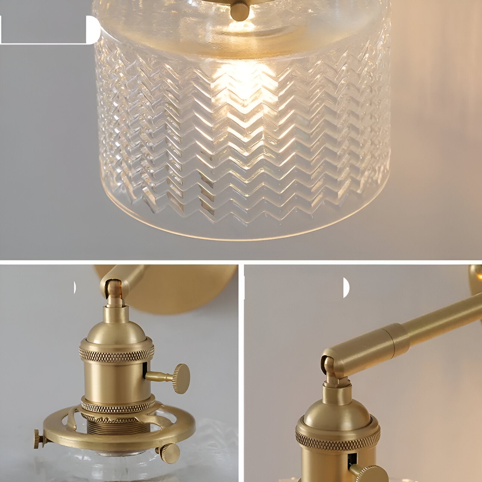 ZigLume – Applique Murale Nordique en Verre Ondulé avec Fixations en Cuivre