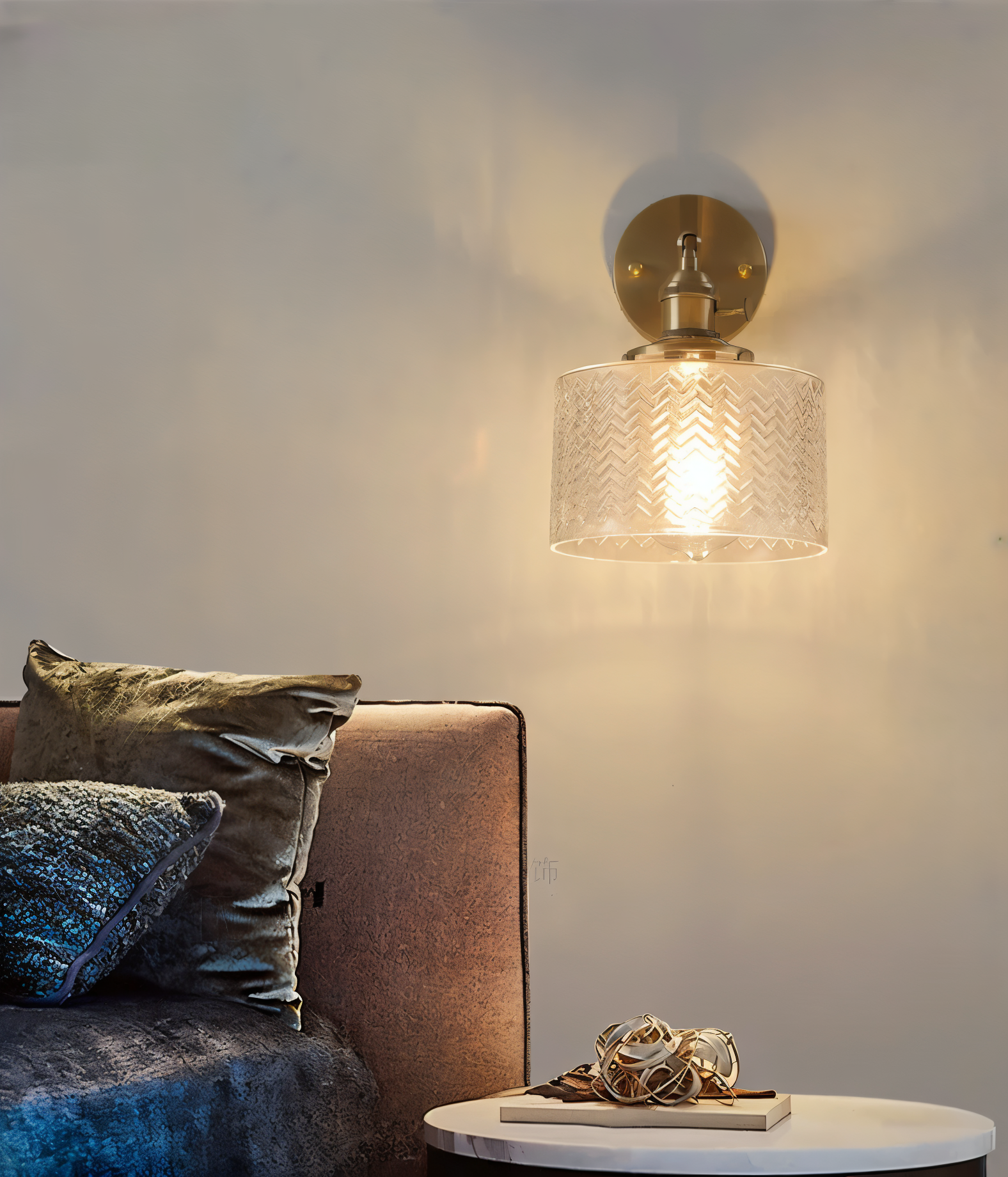 ZigLume – Applique Murale Nordique en Verre Ondulé avec Fixations en Cuivre