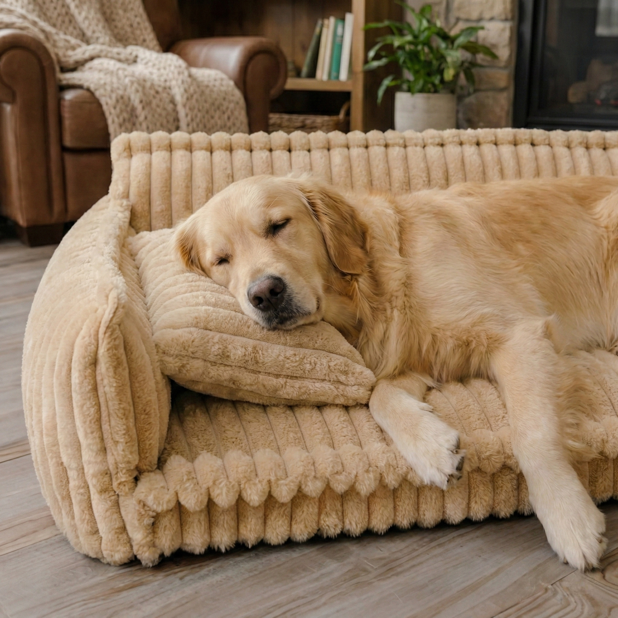 Canapé pour chien Rayé & Doux pour les articulations – Bord haut & Rembourrage doux