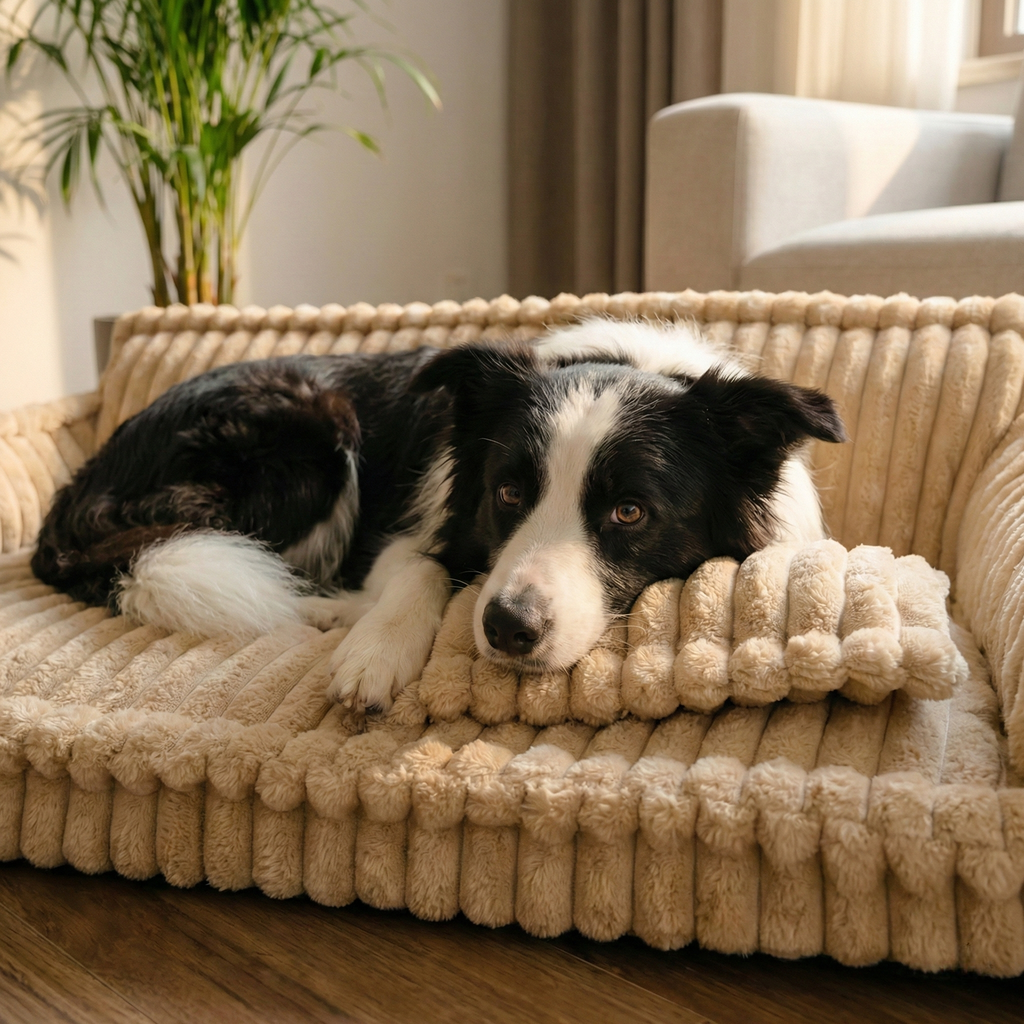 Canapé pour chien Rayé & Doux pour les articulations – Bord haut & Rembourrage doux