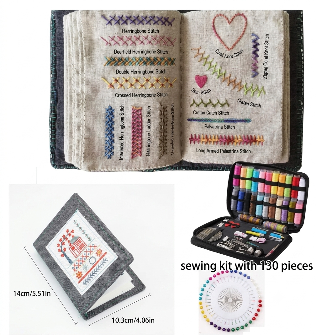 Broderie | Ensemble de livres étape par étape de 106 points | Pratique sur des pages en lin | StitchLibrary