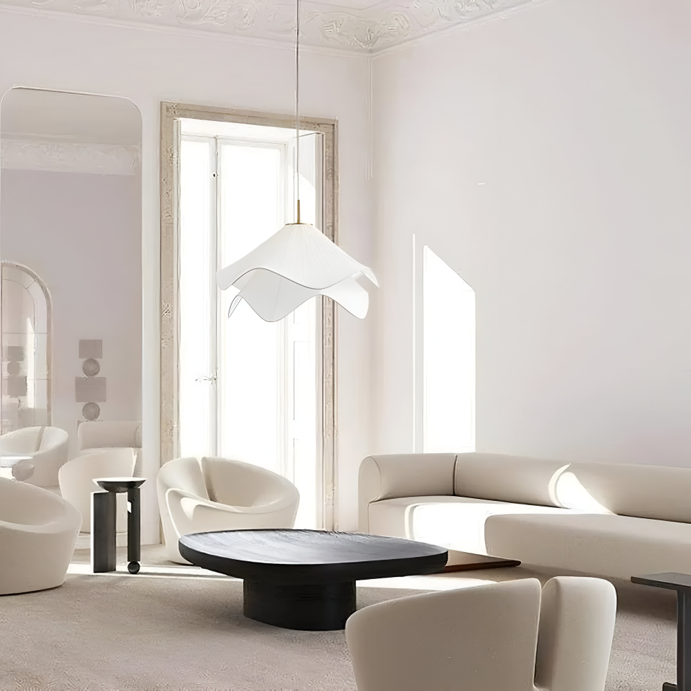 Lampe suspendue Japandi en tissu en forme de fleur