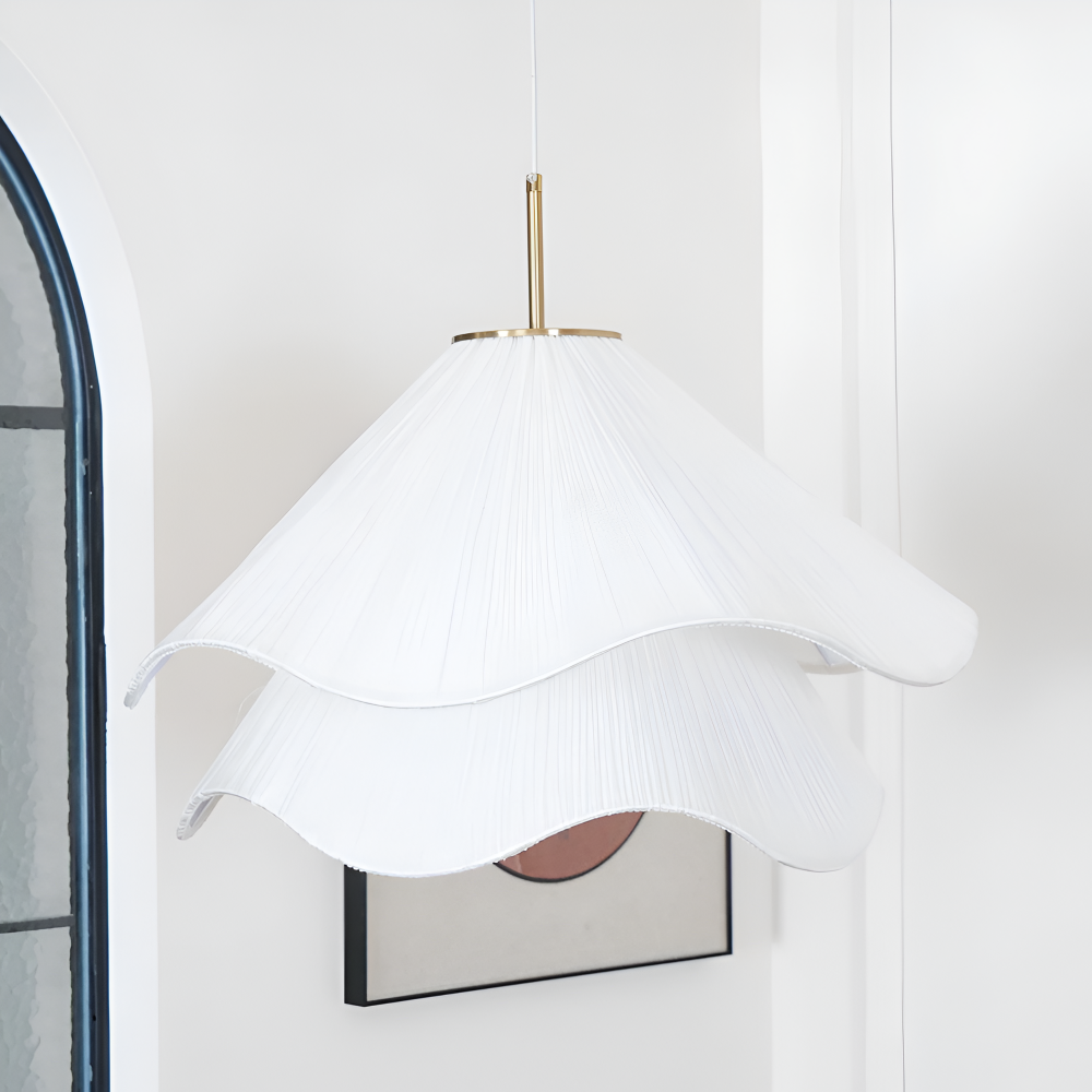 Lampe suspendue Japandi en tissu en forme de fleur
