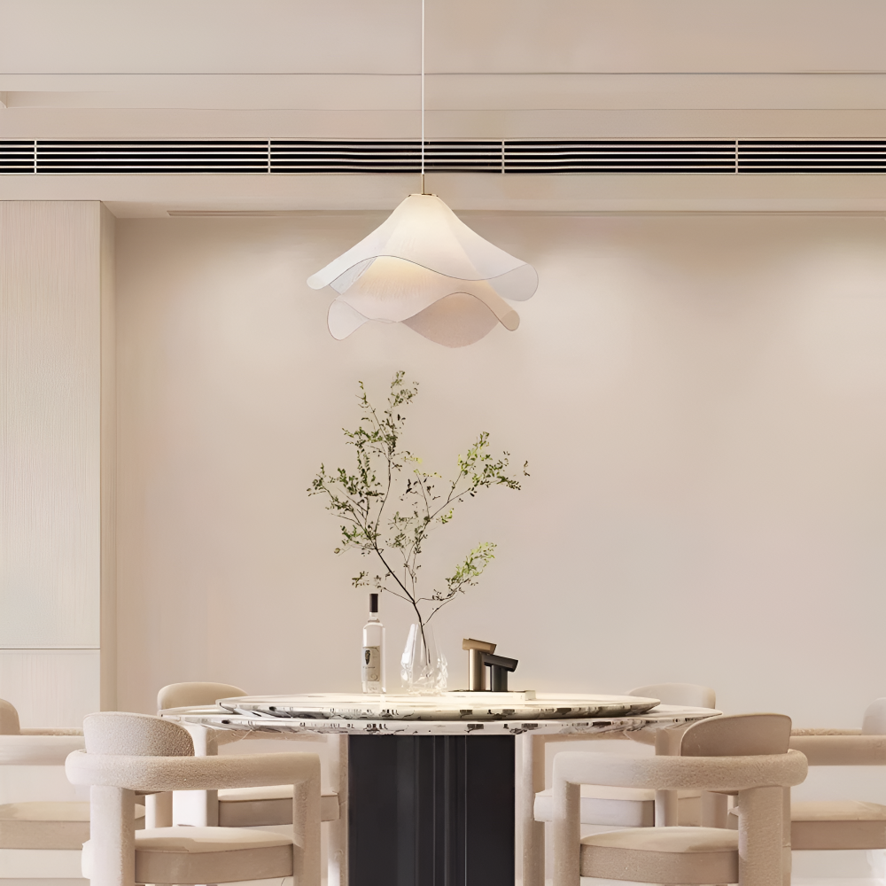 Lampe suspendue Japandi en tissu en forme de fleur