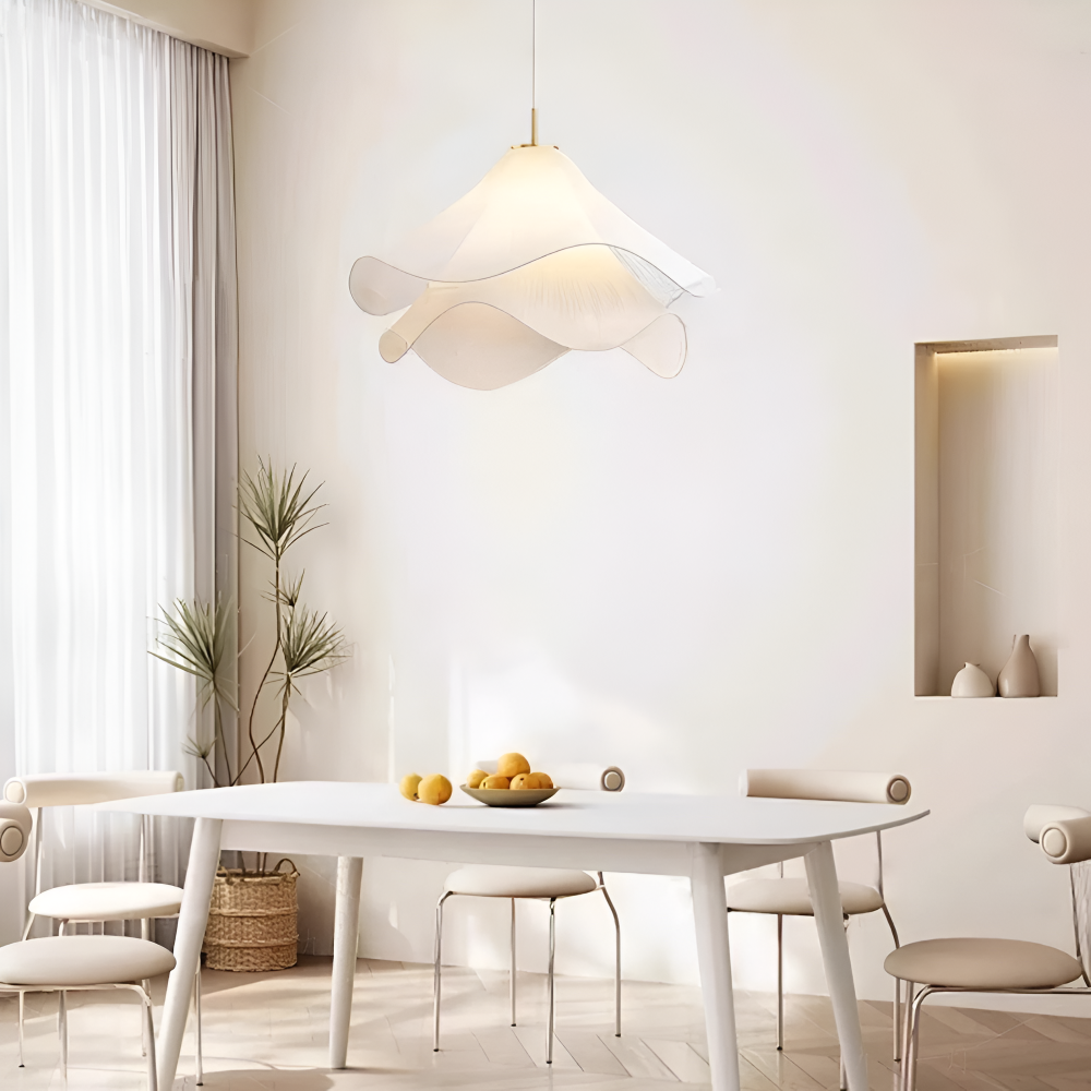 Lampe suspendue Japandi en tissu en forme de fleur