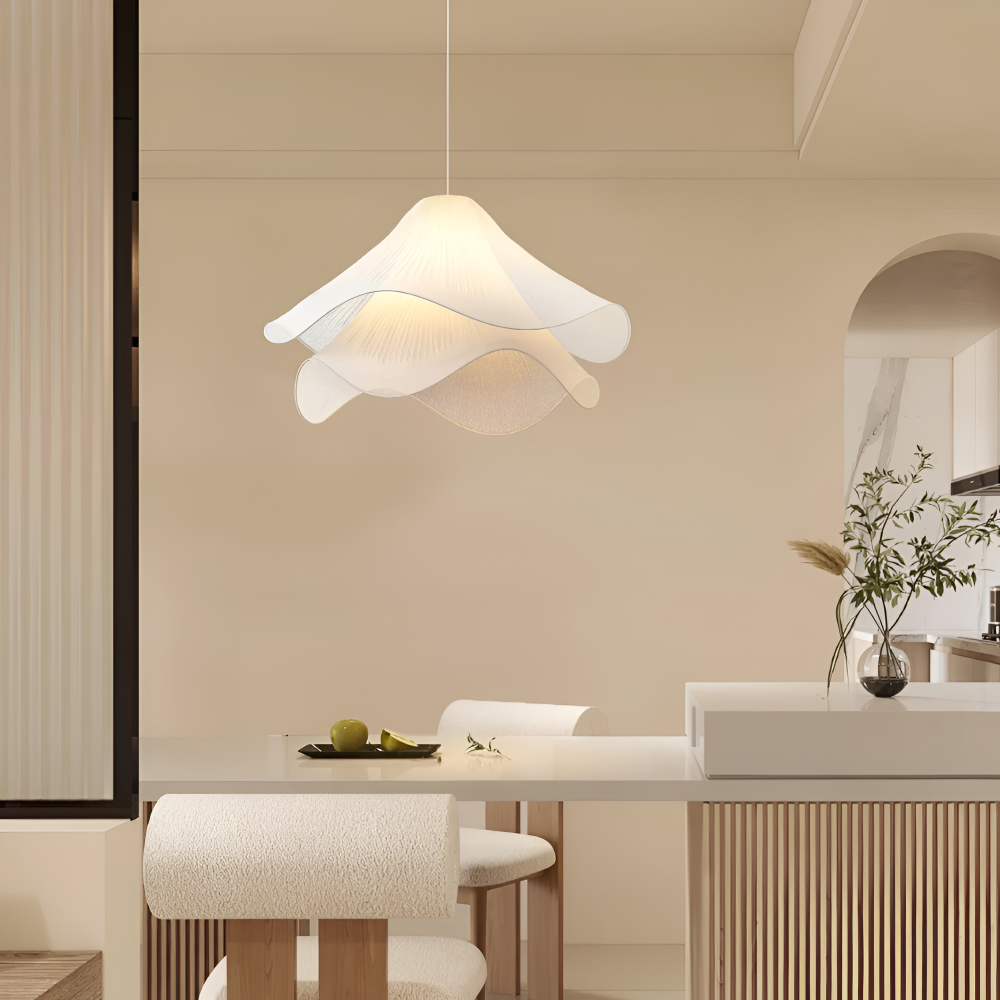 Lampe suspendue Japandi en tissu en forme de fleur