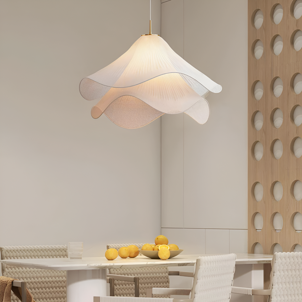 Lampe suspendue Japandi en tissu en forme de fleur