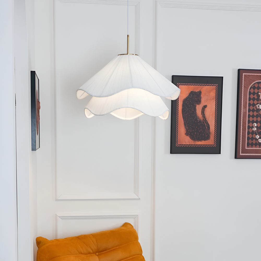 Lampe suspendue Japandi en tissu en forme de fleur